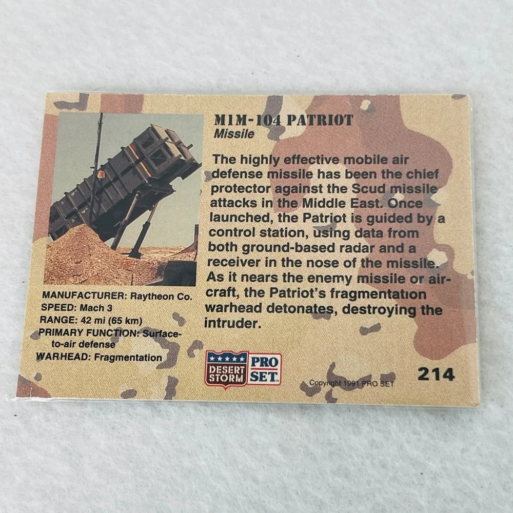 1991 Pro Set Desert Storm MIM104 Patriot Missile Trading Card 214 Military Asset